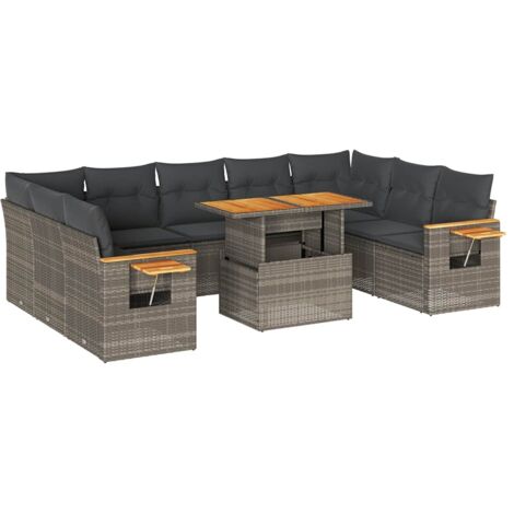 vidaXL Divano Giardino 10 pz con Cuscini Grigio in Polyrattan Acacia (1/5)