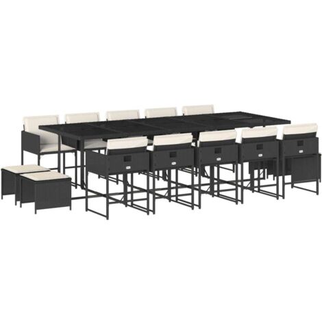 vidaXL Set da Pranzo da Giardino 15 pz con Cuscini Nero in Polyrattan