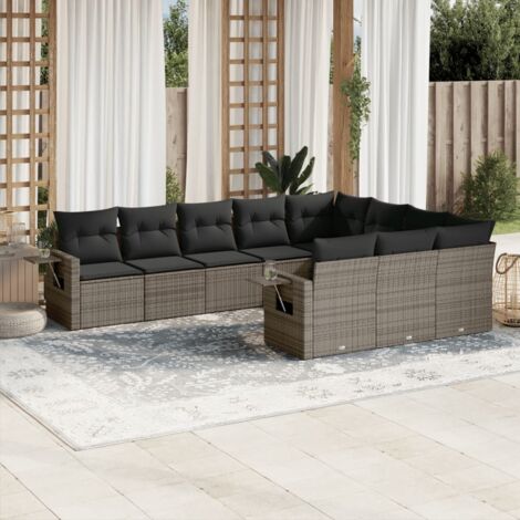 vidaXL Set Divano da Giardino 10 pz con Cuscini Grigio in Polyrattan (1/3)