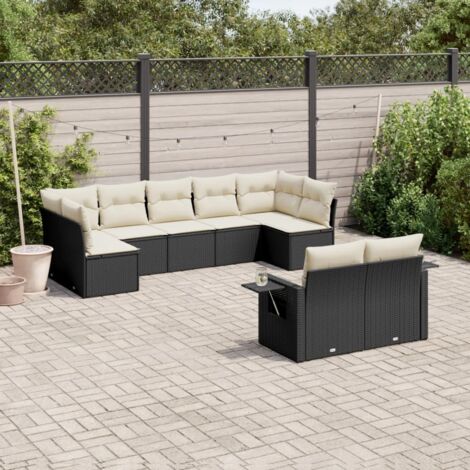vidaXL Set Divani da Giardino 9 pz con Cuscini Nero in Polyrattan (1/3)