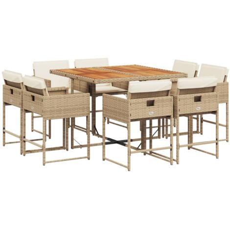 vidaXL Set da Pranzo da Giardino 9 pz con Cuscini Beige in Polyrattan