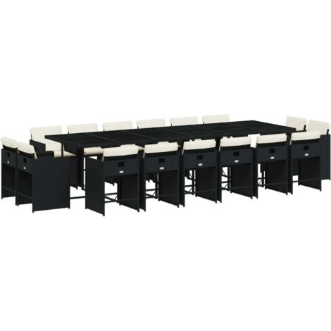 vidaXL Set da Pranzo da Giardino 17 pz con Cuscini Nero in Polyrattan (1/5)