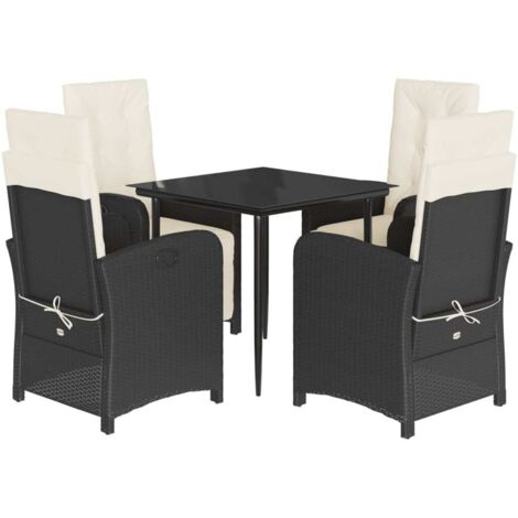 vidaXL Set da Pranzo da Giardino 5 pz Nero con Cuscini in Polyrattan (1/5)