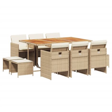 vidaXL Set da Pranzo da Giardino 11 pz con Cuscini Beige in Polyrattan