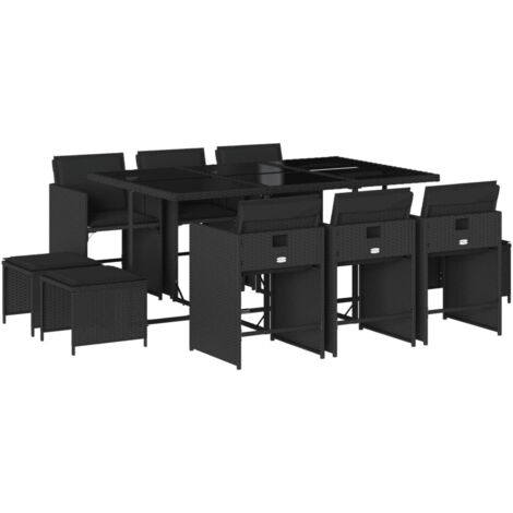 vidaXL Set da Pranzo da Giardino 11 pz con Cuscini in Polyrattan Nero
