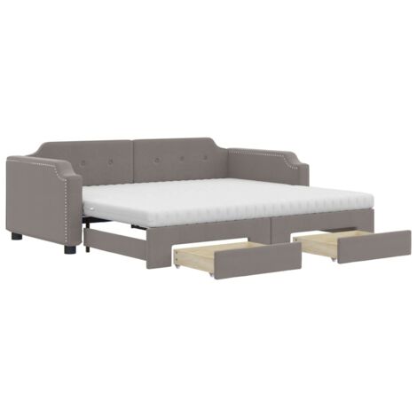 vidaXL Divano Letto Estraibile con Cassetti Tortora 100x200 cm Tessuto