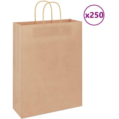 vidaXL Sacchetti di Carta 250 pz con Manici Marrone 32x12x42 cm