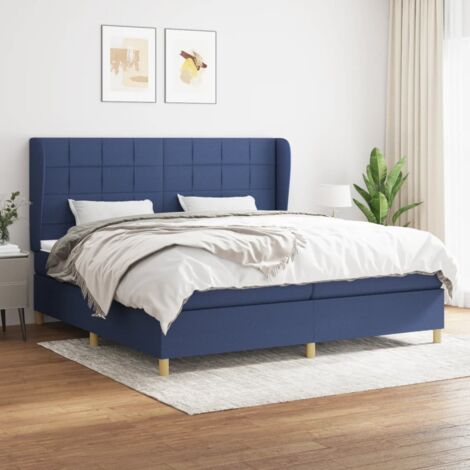 vidaXL Giroletto a Molle con Materasso Blu 200x200 cm in Tessuto (1/5)