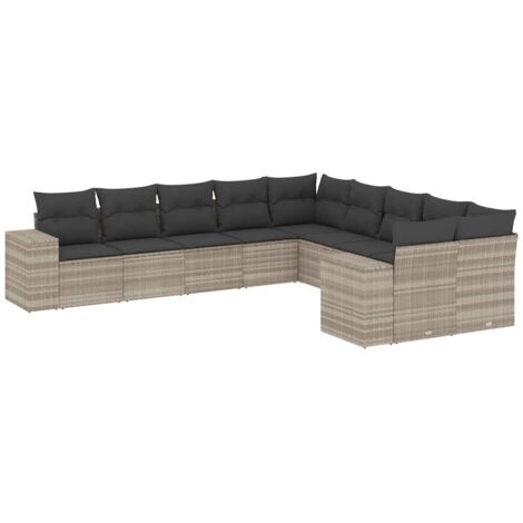 vidaXL Set Divano Giardino 10 pz con Cuscini Grigio Chiaro Polyrattan (1/5)