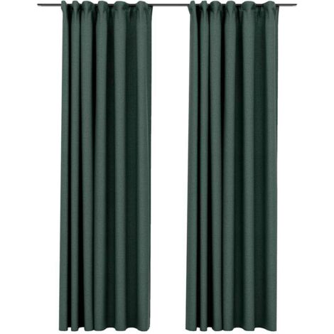 vidaXL Tende Oscuranti con Ganci Effetto Lino 2 pz Verdi 140x225 cm