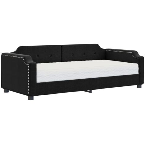 vidaXL Divano Letto con Materasso Nero 100x200 cm in Tessuto
