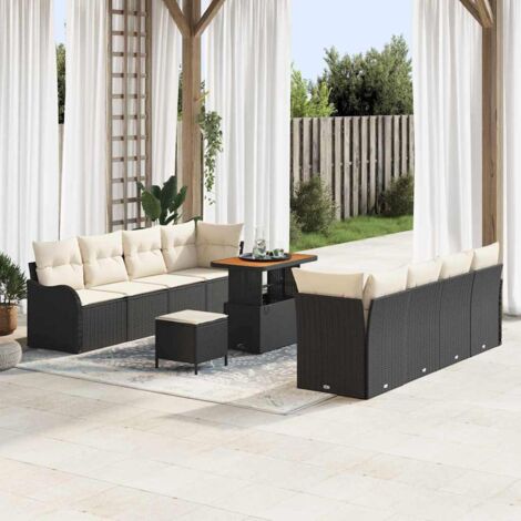 vidaXL Set Divano da Giardino con cuscino 11 pcs Nero e Crema (1/5)
