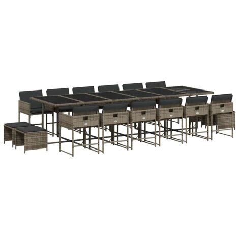vidaXL Set da Pranzo da Giardino 17pz con Cuscini Grigio in Polyrattan