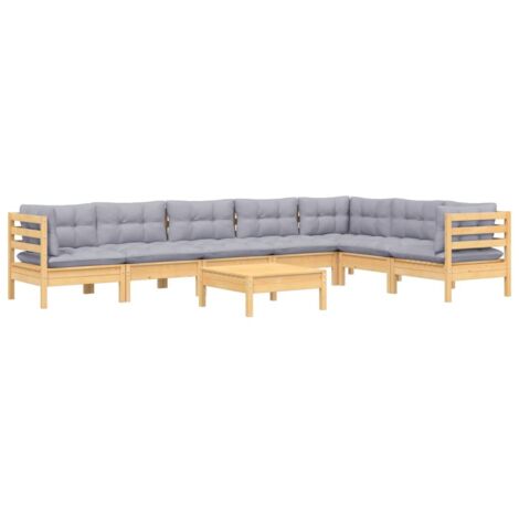 Set Divani da Giardino 8 pz con Cuscini Grigi Massello di Pino vidaXL (1/5)