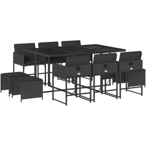 vidaXL Set da Pranzo da Giardino 11 pz con Cuscini in Polyrattan Nero