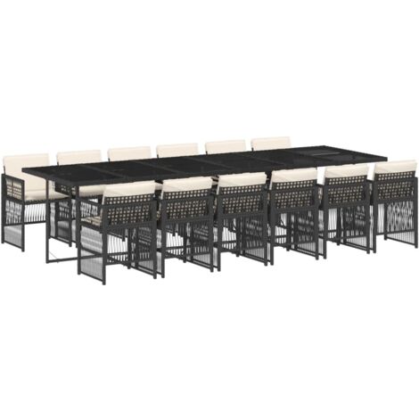 vidaXL Set da Pranzo da Giardino 13pz con Cuscini Nero in Polyrattan