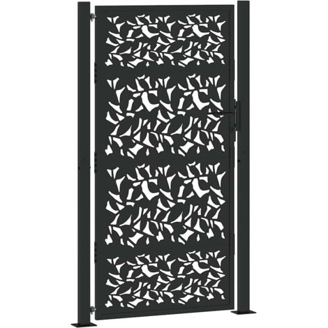 vidaXL Cancello da giardino nero 105x180 cm in acciaio con design a foglia