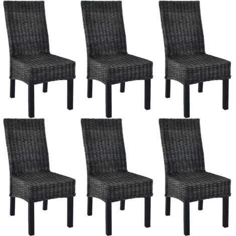 Sedie da Pranzo 6 pz Nere in Rattan Kubu e Legno di Mango vidaXL