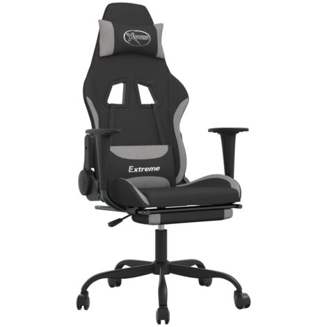 Sedia da Gaming Massaggio e Poggiapiedi Nero e Grigio Tessuto vidaXL (1/5)