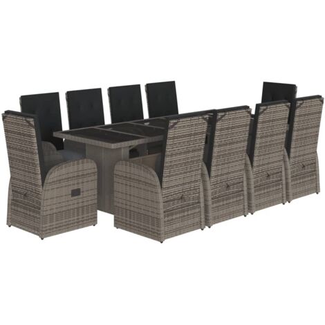 vidaXL Set da Pranzo da Giardino 11pz con Cuscini in Polyrattan Grigio (1/5)