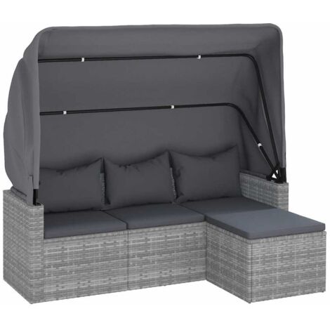 vidaXL Divano Giardino 3 Posti Tetto e Poggiapiedi Grigio Polyrattan