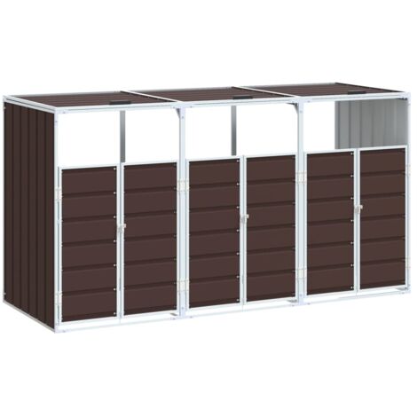 vidaXL Copribidone con Ruote per 3 Bidoni Marrone 216x81x115cm Acciaio
