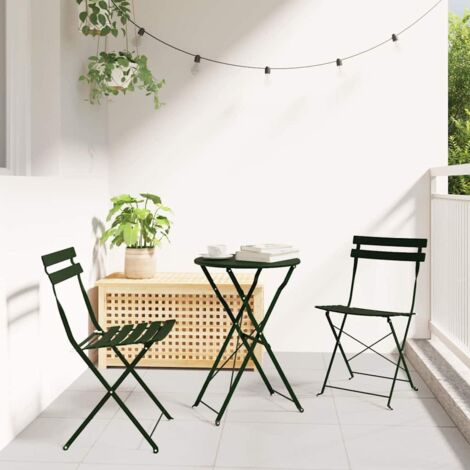 vidaXL Set Bistro Pieghevole 3 pcs Verde scuro Acciaio