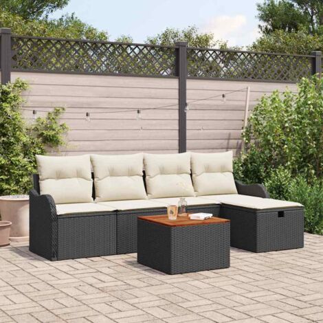 vidaXL Set Divano da Giardino con cuscino 6 pcs Nero Poly Rattan (1/5)