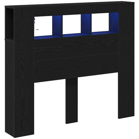 vidaXL Testiera LED con lo scaffale Rovere nero 120 x 18.5 x 103.5 cm