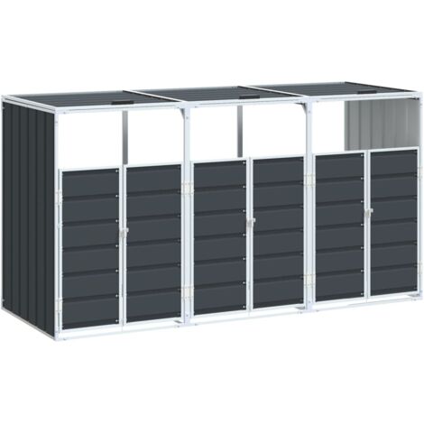 vidaXL Copribidone Ruote per 3 Bidoni Antracite 216x81x115 cm Acciaio