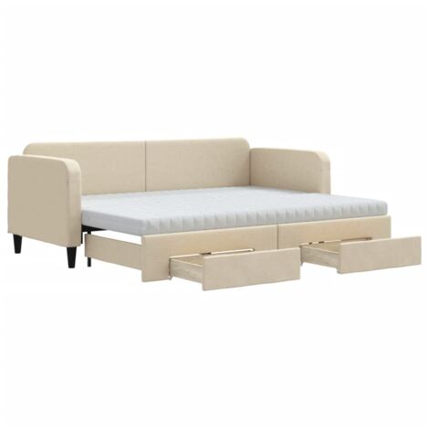 vidaXL Divano Letto Estraibile con Cassetti Crema 80x200 cm in Tessuto