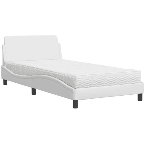 vidaXL Letto con Materasso Dover Bianco 100x200 cm in Similpelle (1/5)