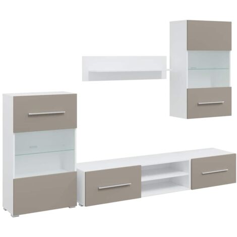 vidaXL Mobile TV 5 pz con Illuminazione a LED Grigio Pietra Truciolato