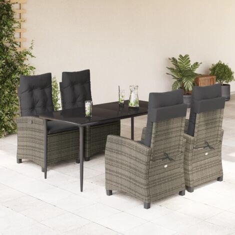 vidaXL Set da Pranzo da Giardino 5 pz con Cuscini in Polyrattan Grigio (1/5)