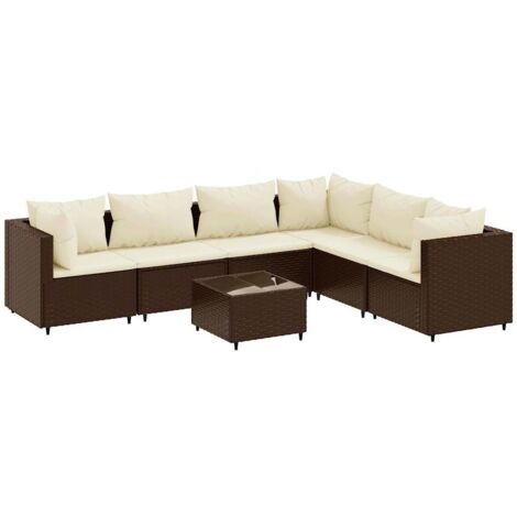 vidaXL Set Divani da Giardino 7 pz con Cuscini in Polyrattan Marrone (1/5)