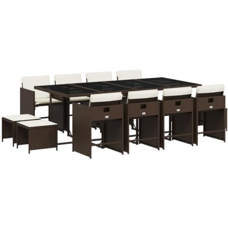 vidaXL Set da Pranzo da Giardino 13pz con Cuscini Marrone Polyrattan