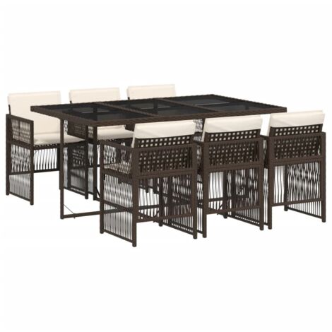 vidaXL Set da Pranzo da Giardino 7pz con Cuscini in Polyrattan Marrone