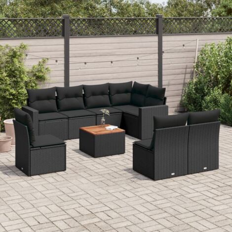 vidaXL Set Divani da Giardino 9 pz con Cuscini Nero in Polyrattan (1/3)