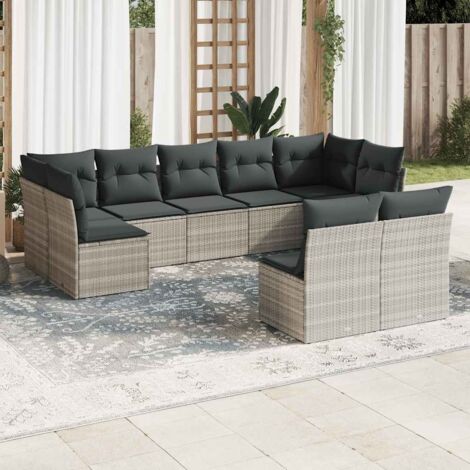 vidaXL Set Divano da Giardino 9pz con Cuscini Grigio Chiaro Polyrattan (1/3)