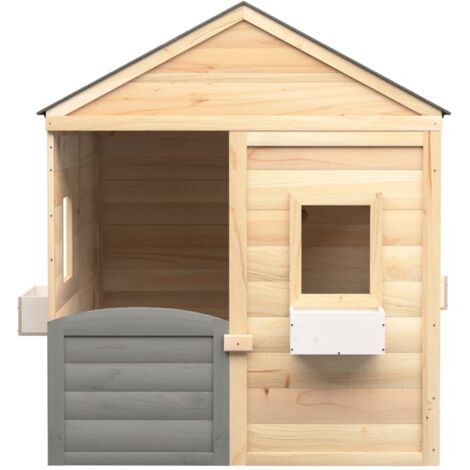 Vidaxl – Casetta da giardino per bambini in legno massello di abete – Porta chiudibile e finestre apribili – 125 x 120 x 132 cm – Con 2 vasi fiori (1/5)