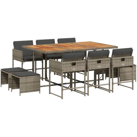 vidaXL Set da Pranzo da Giardino 11pz con Cuscini in Polyrattan Grigio