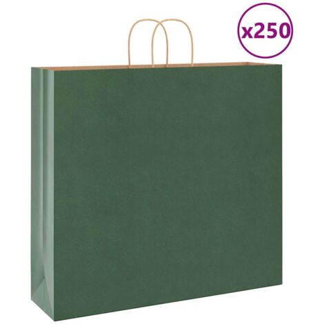 vidaXL Sacchetti di Carta 250 pz con Manici Verdi 54x15x49 cm