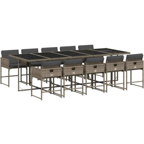 vidaXL Set da Pranzo da Giardino 11pz con Cuscini in Polyrattan Grigio
