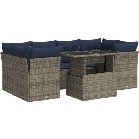 vidaXL Set Divani da Giardino 7pz con Cuscini Grigio Polyrattan Acacia (1/5)