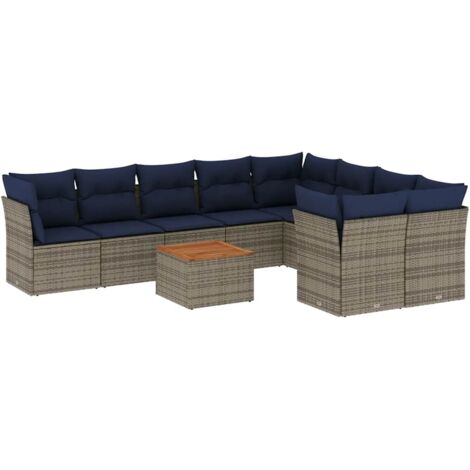 vidaXL Set Divani da Giardino 10 pz con Cuscini Grigio in Polyrattan (1/5)