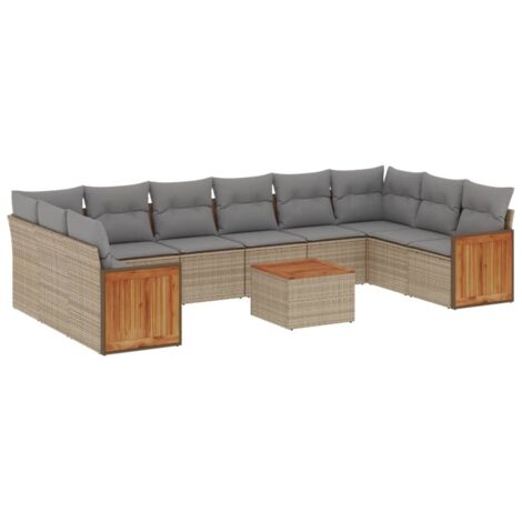 vidaXL Set Divani da Giardino 11 pz con Cuscini Beige in Polyrattan (1/5)