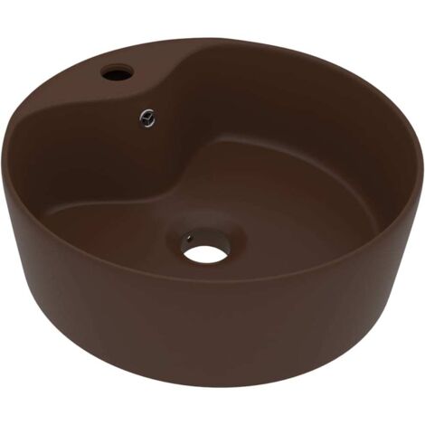 vidaXL Lavandino con Troppopieno Marrone Scuro Opaco 36x13 cm Ceramica