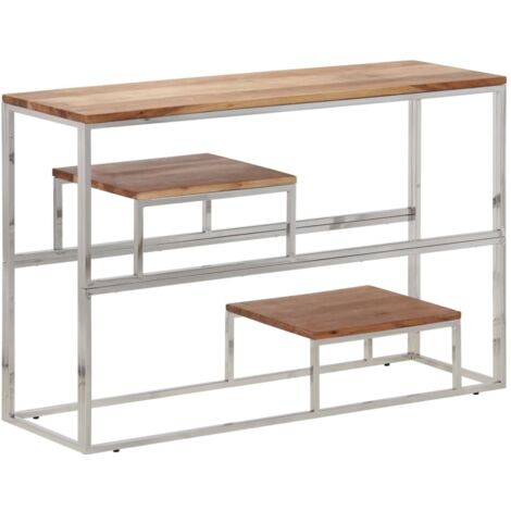 vidaXL Tavolino Consolle Argento Acciaio Inox e Legno Massello Acacia