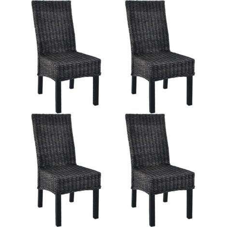 vidaXL Sedie da Pranzo 4 pz Nere in Rattan Kubu e Legno di Mango