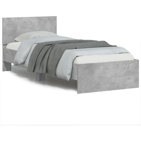 vidaXL Giroletto con Testiera e LED Grigio Cemento 75x190 cm